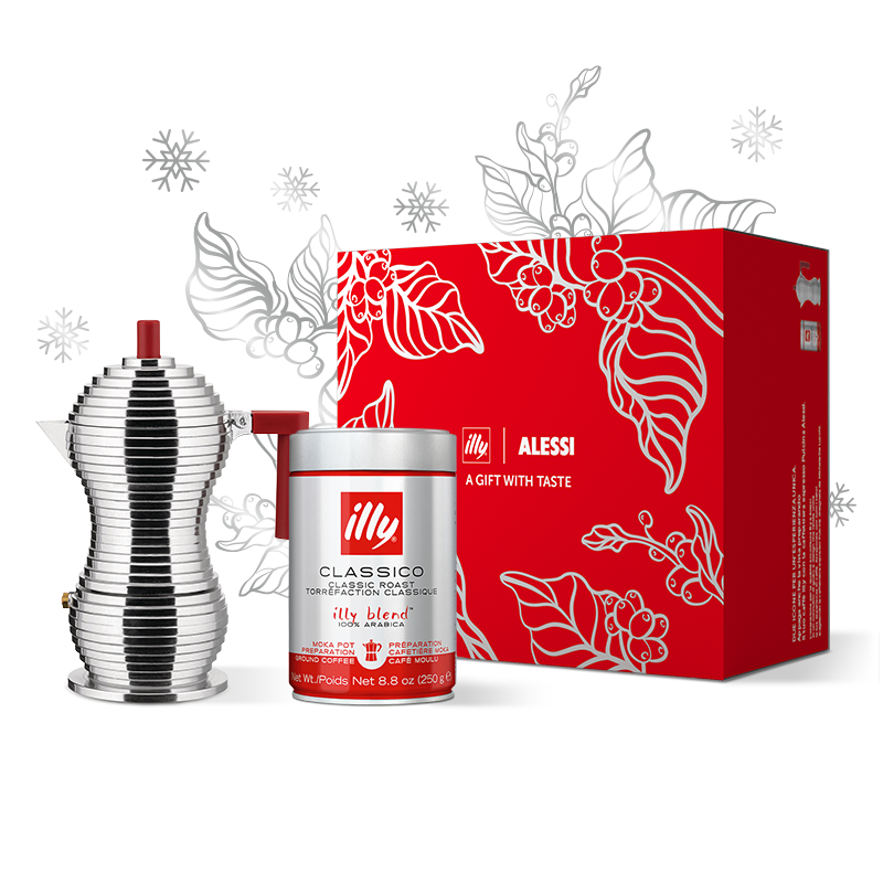 Gift Pack Two Icons - illy coffee and the Pulcina Alessi espresso machine