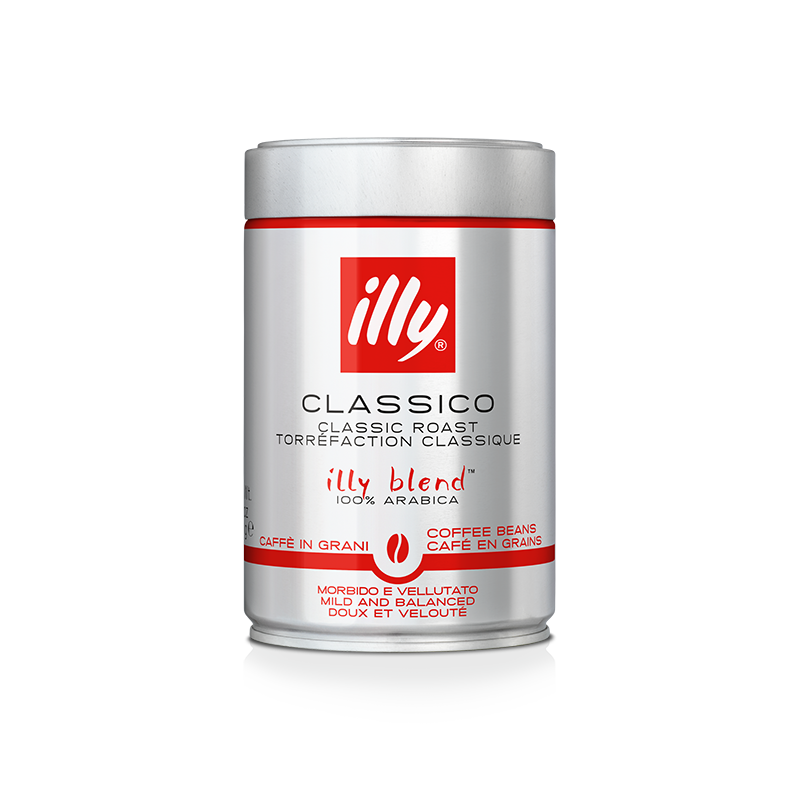 Café grains Espresso Illy. Boite métal 250 g.