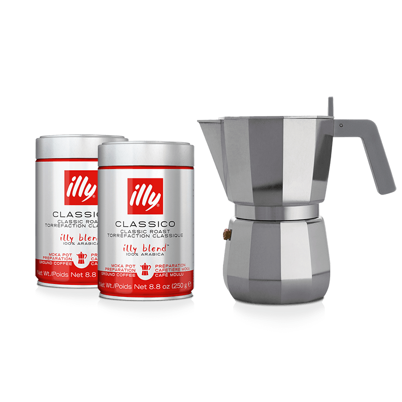 gat analyseren Agressief Moka koffiepot 6 kopjes met 2 blikken gemalen koffie - illy