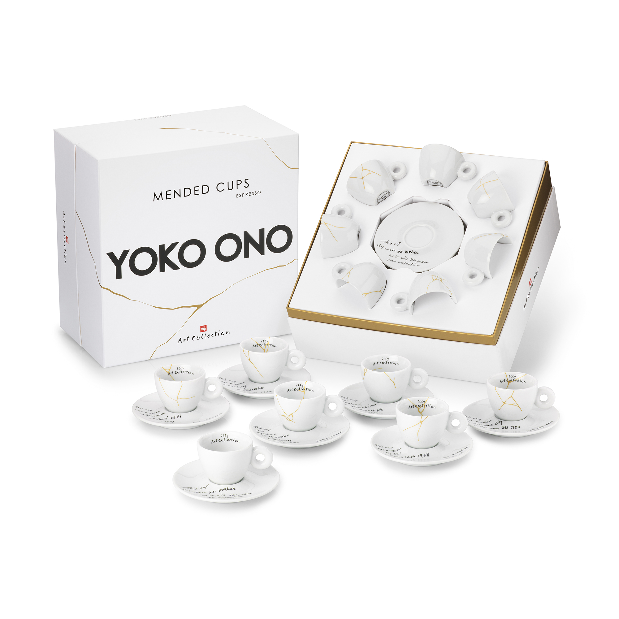 illy Yoko Ono MENDED CUPS Set Of 7 Espresso Cups